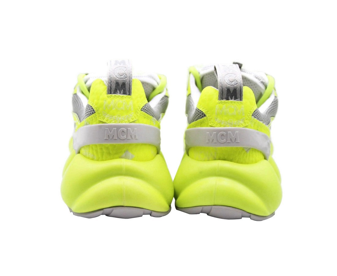 MCM Women's Neon Yellow Luft Collection Visetos Canvas Sneaker