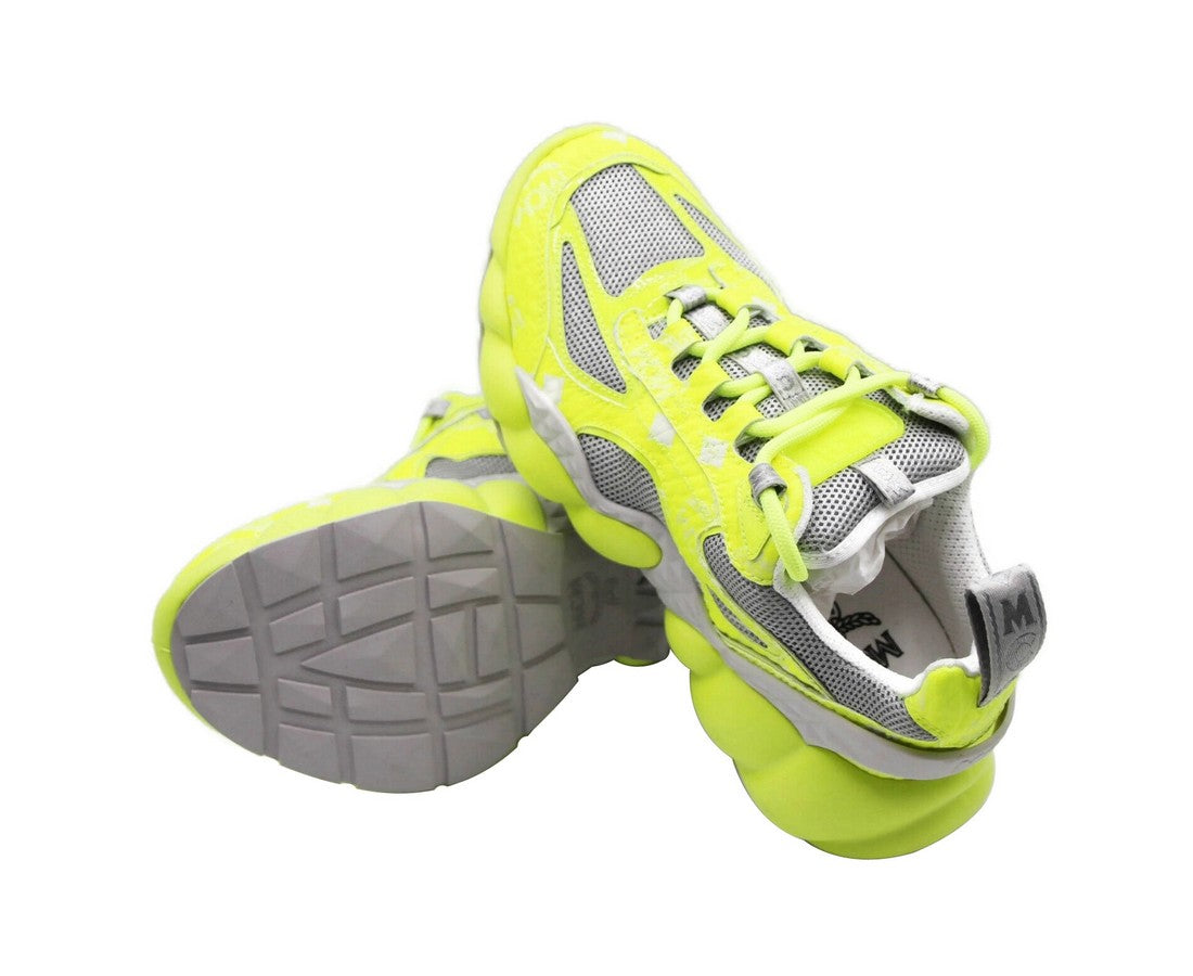 MCM Women's Neon Yellow Luft Collection Visetos Canvas Sneaker