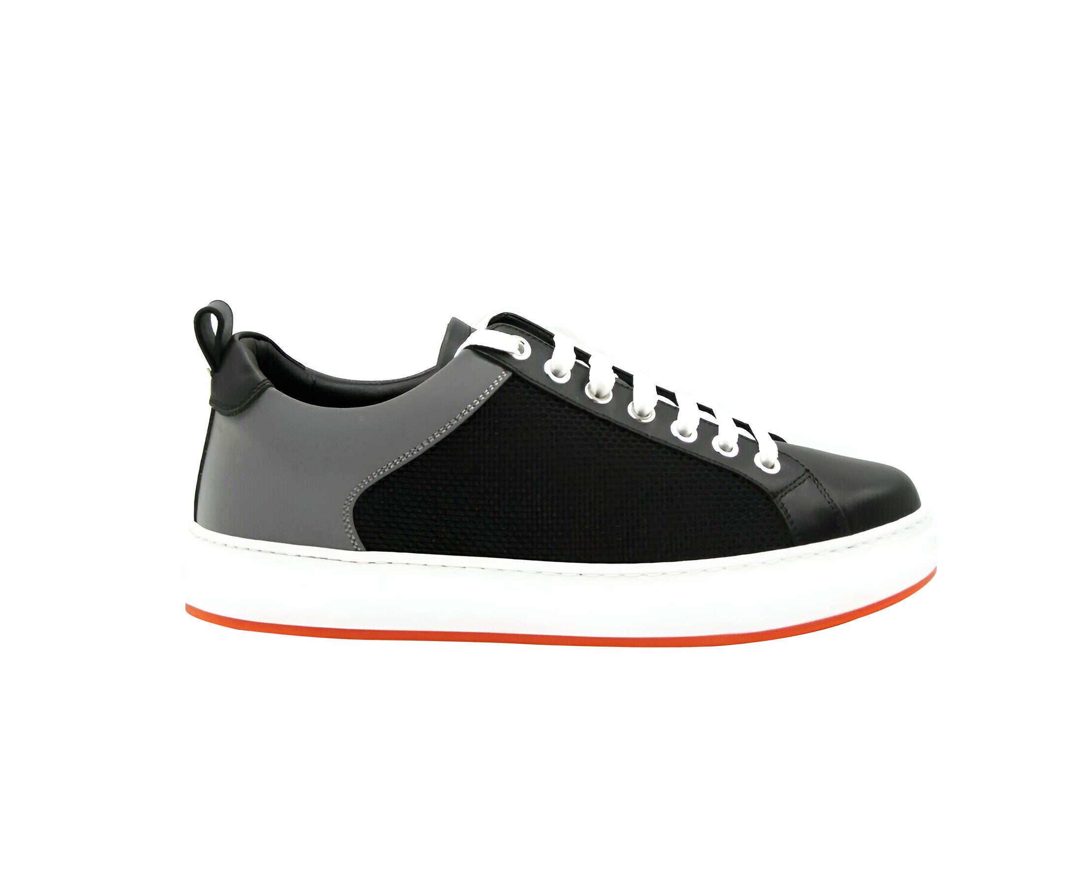 MCM Women's Black Leather Silver Reflective Canvas Sneaker (36 EU / 6 US)