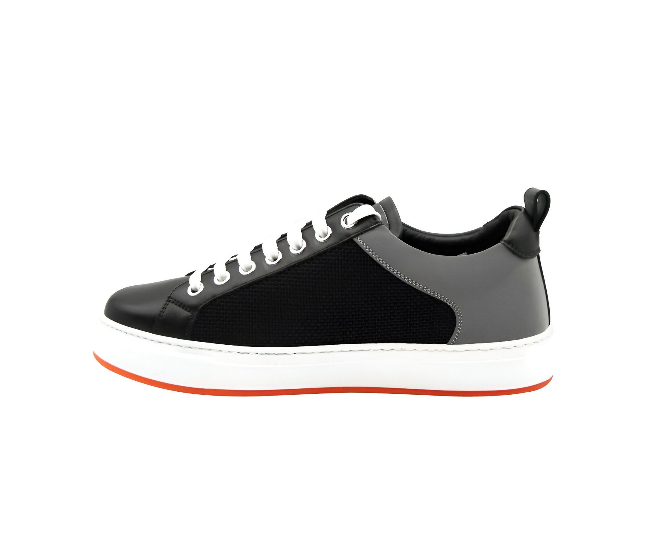 MCM Women's Black Leather Silver Reflective Canvas Sneaker (36 EU / 6 US)