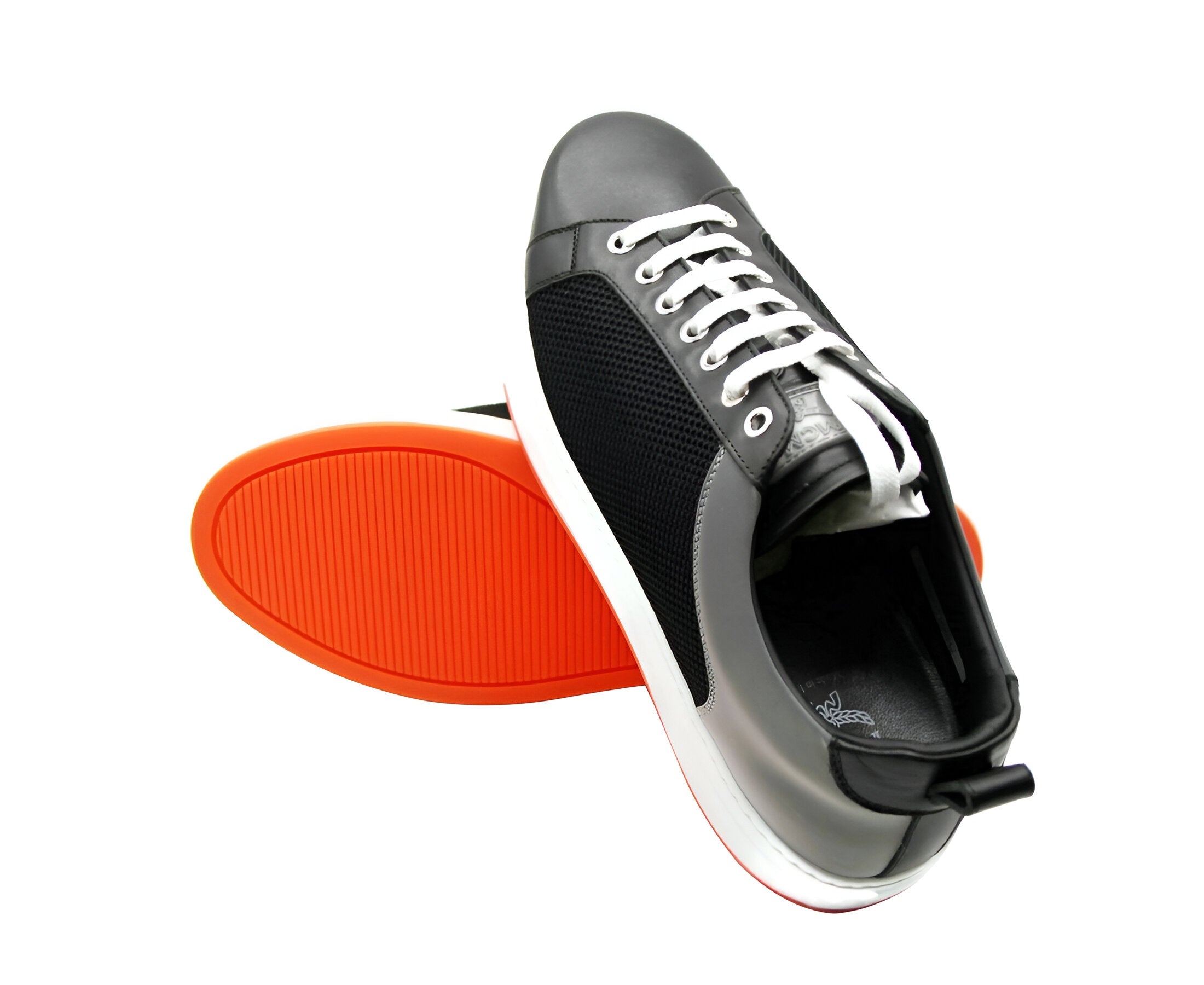 MCM Women's Black Leather Silver Reflective Canvas Sneaker (36 EU / 6 US)