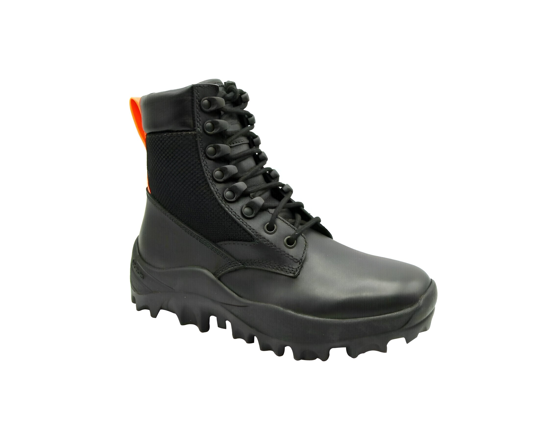 MCM Women's Black Leather Reflective Patch With Orange Pull Boots (37 EU / 7 US)