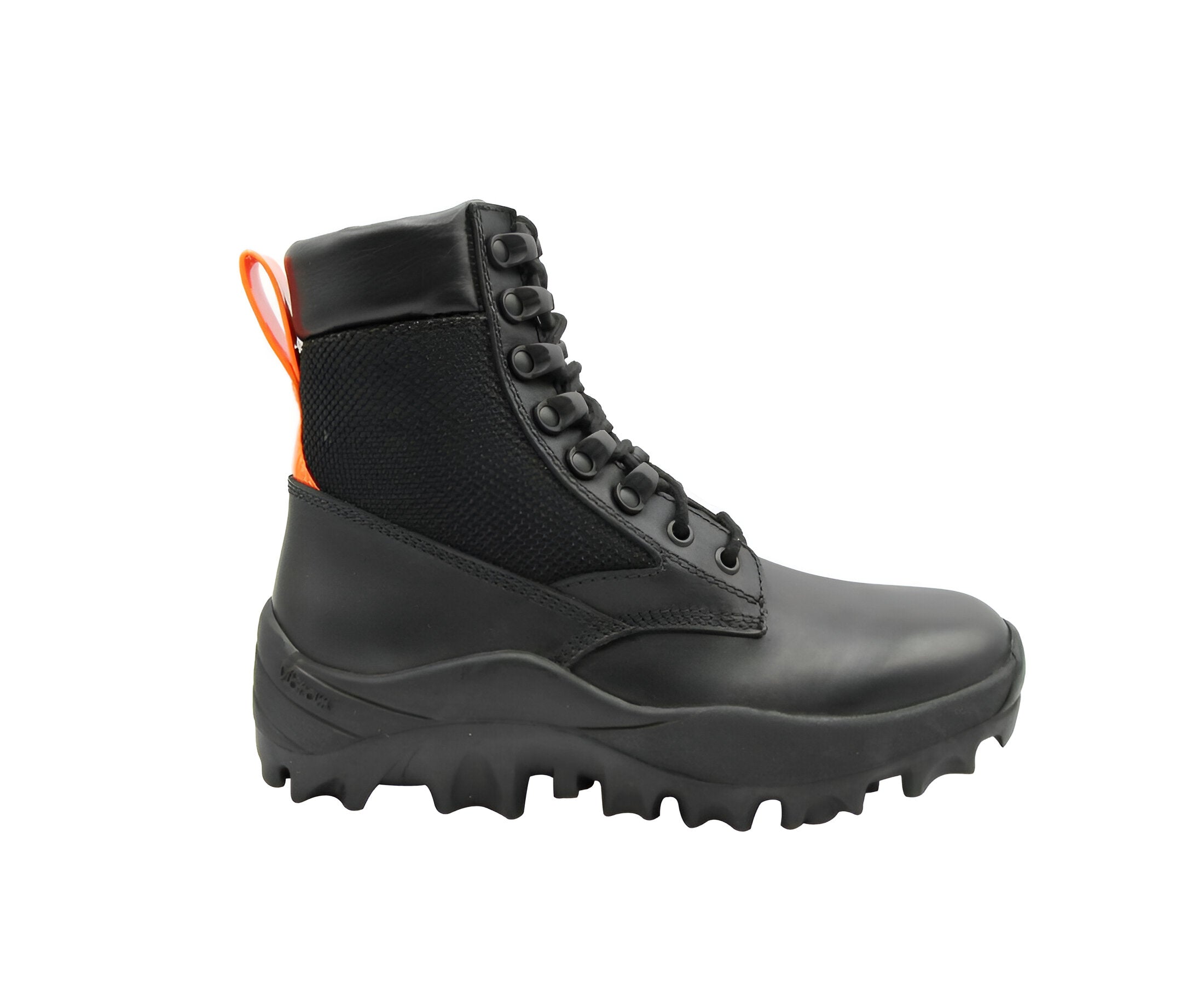 MCM Women's Black Leather Reflective Patch With Orange Pull Boots (37 EU / 7 US)