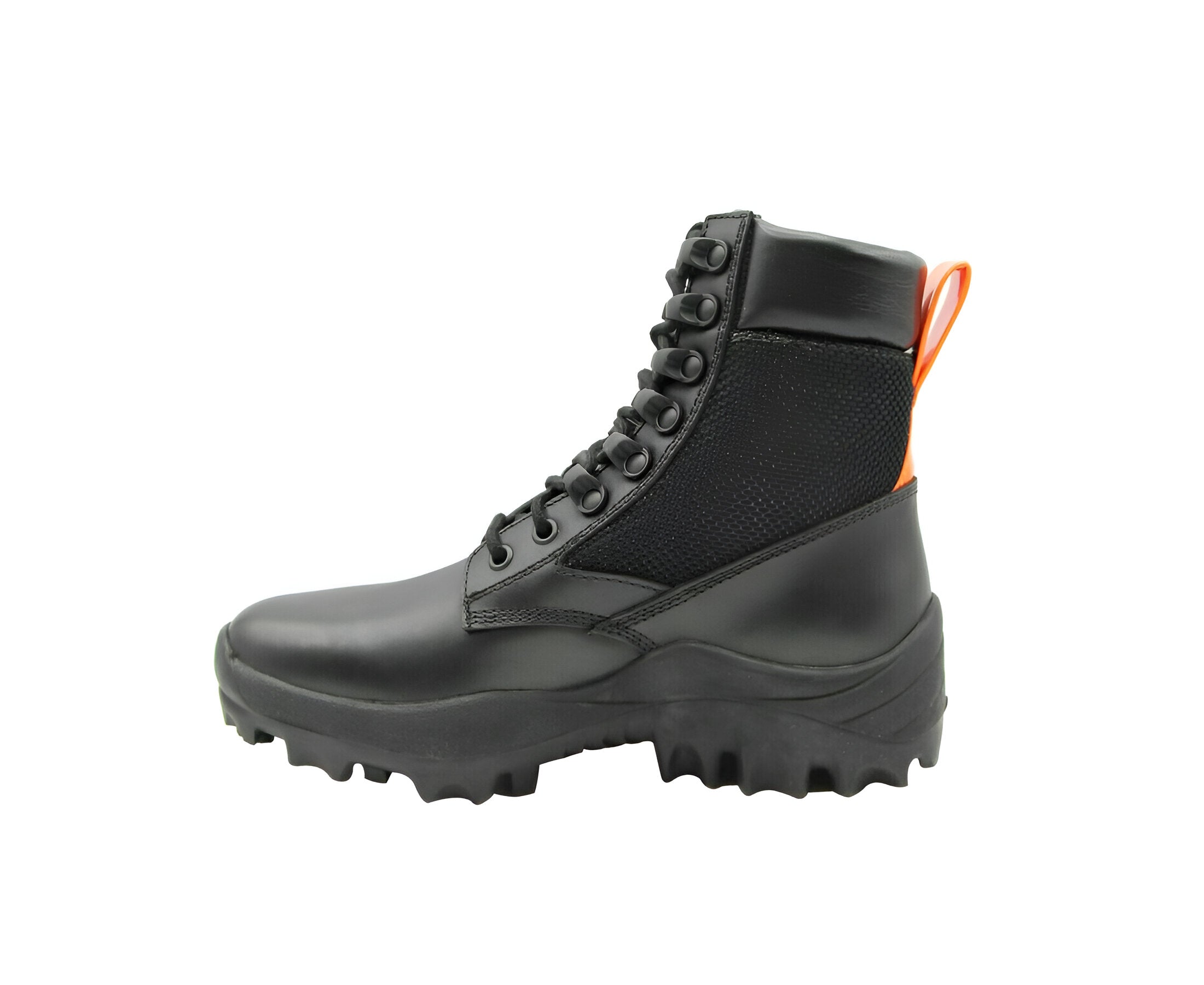 MCM Women's Black Leather Reflective Patch With Orange Pull Boots (37 EU / 7 US)