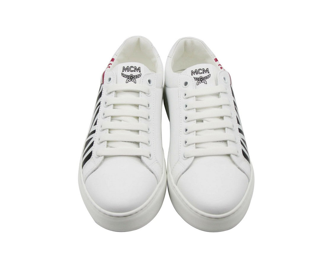 MCM Women's White / Black Leather Logo Low Top Sneaker (36 EU / 6 US)