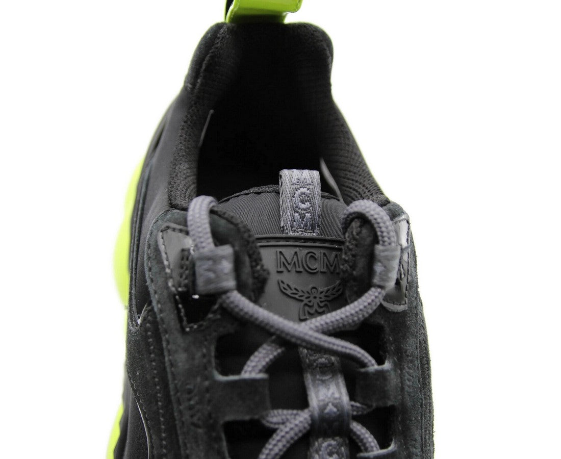 MCM Men's Black Luft Collection Suede Neon Green Trim Sneaker (41 EU / 8 US)