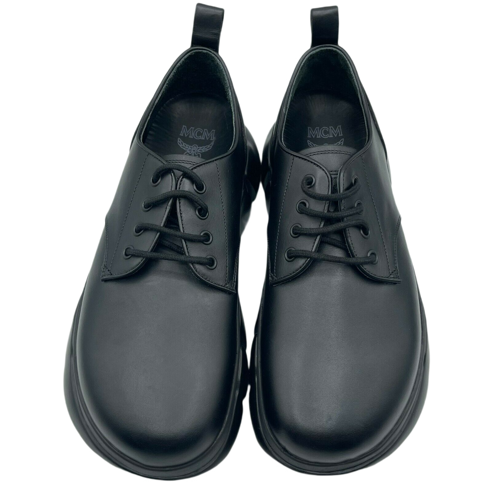 MCM Men's Black Leather Platform Lace Up Sneaker