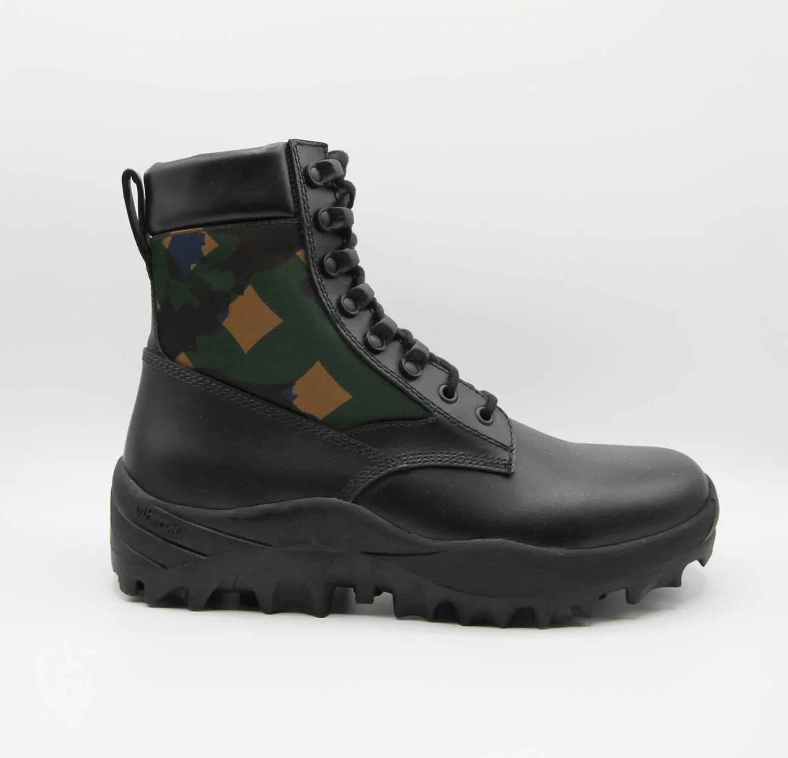 MCM Men's Black Leather Jungle Green Camouflage Boots 41/US 8