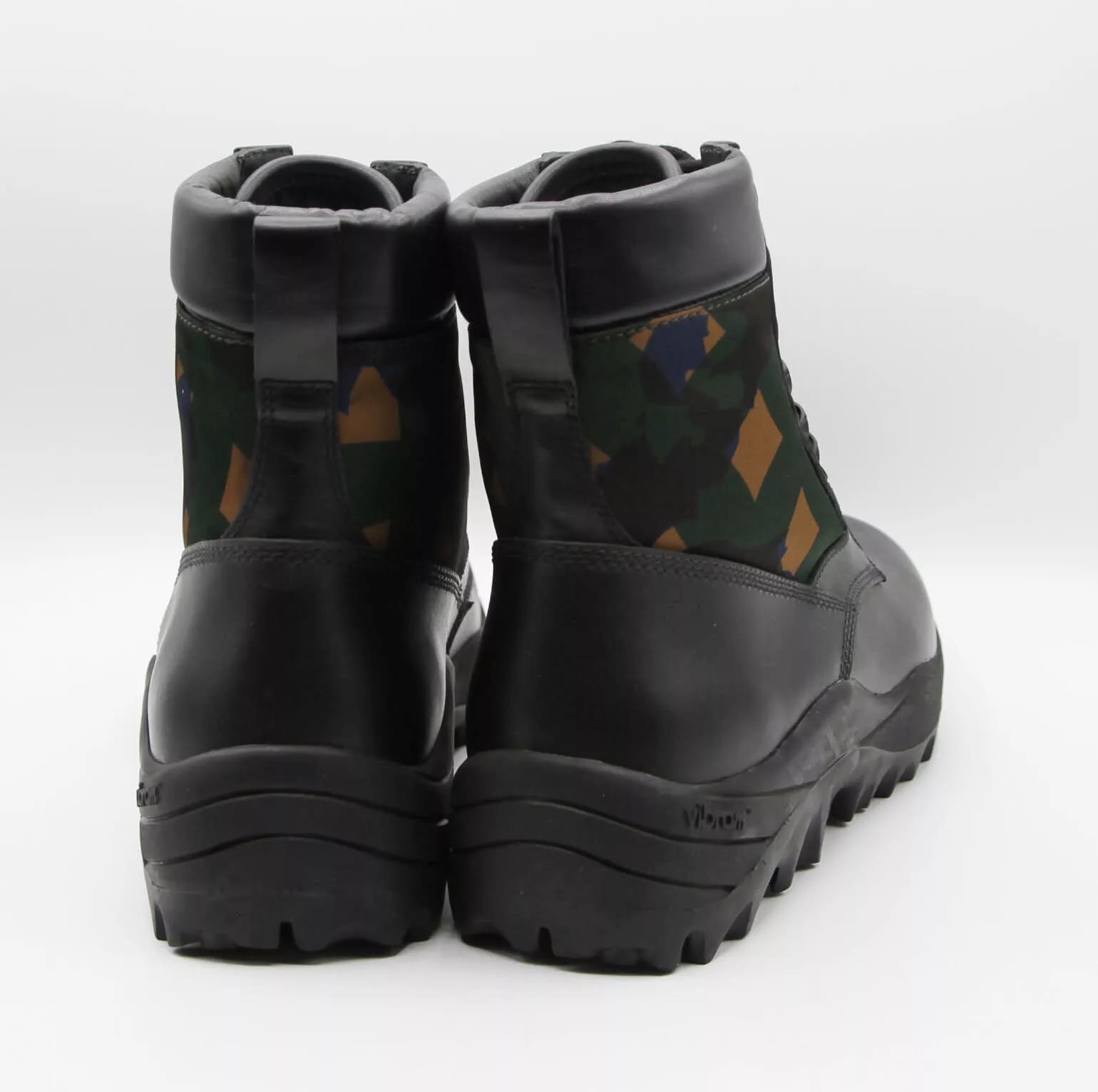 MCM Men's Black Leather Jungle Green Camouflage Boots 41/US 8