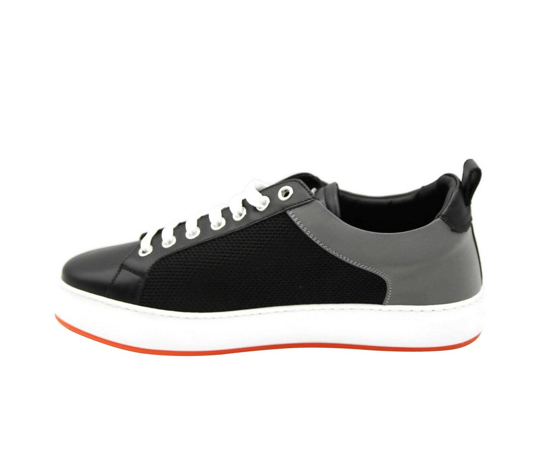 MCM Men's Black Leather Silver Reflective Canvas Low Top Sneaker (41 EU / 8 US)