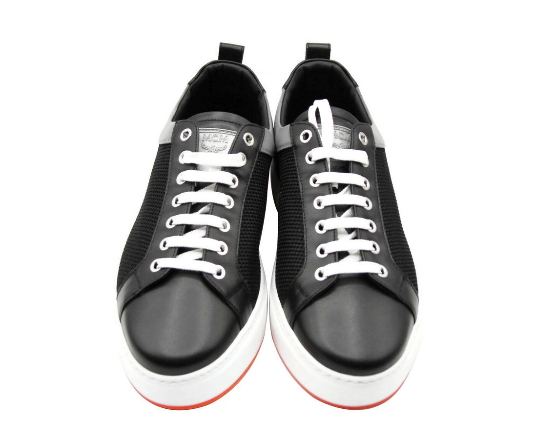 MCM Men's Black Leather Silver Reflective Canvas Low Top Sneaker (41 EU / 8 US)