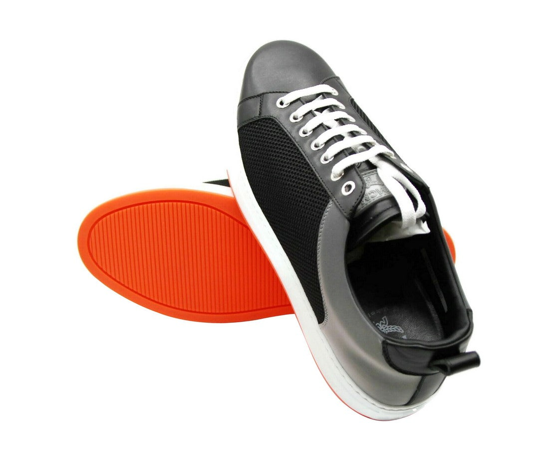 MCM Men's Black Leather Silver Reflective Canvas Low Top Sneaker (41 EU / 8 US)