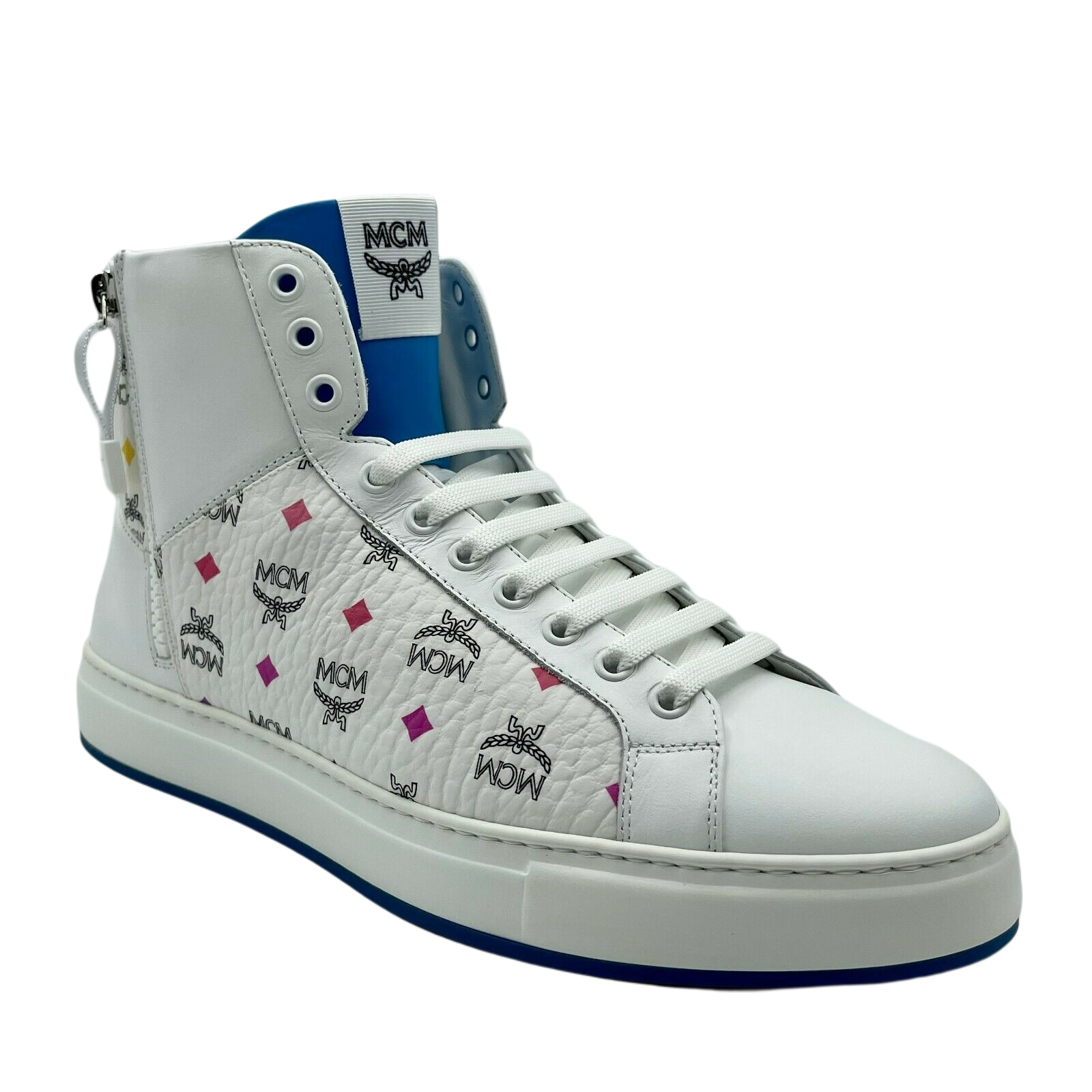 MCM Men's White Leather Rainbow Spectrum Hi Top Sneaker