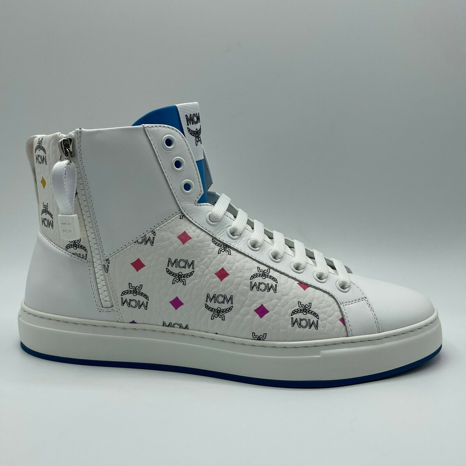 MCM Men's White Leather Rainbow Spectrum Hi Top Sneaker