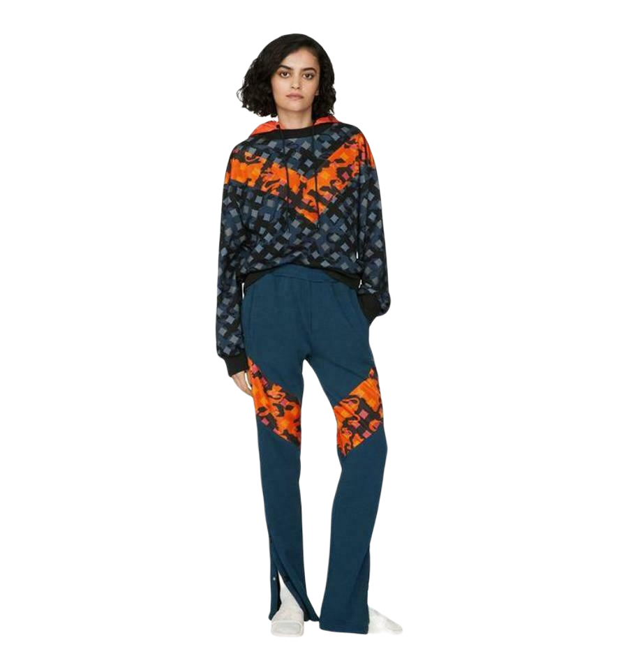 MCM Women's Blue Cotton Camo Lion Orange Nylon Hood Sweatshirt (Regular; M)