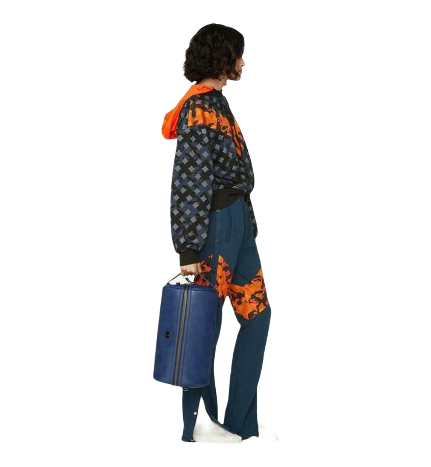 MCM Women's Blue Cotton Camo Lion Orange Nylon Hood Sweatshirt (Regular; M)