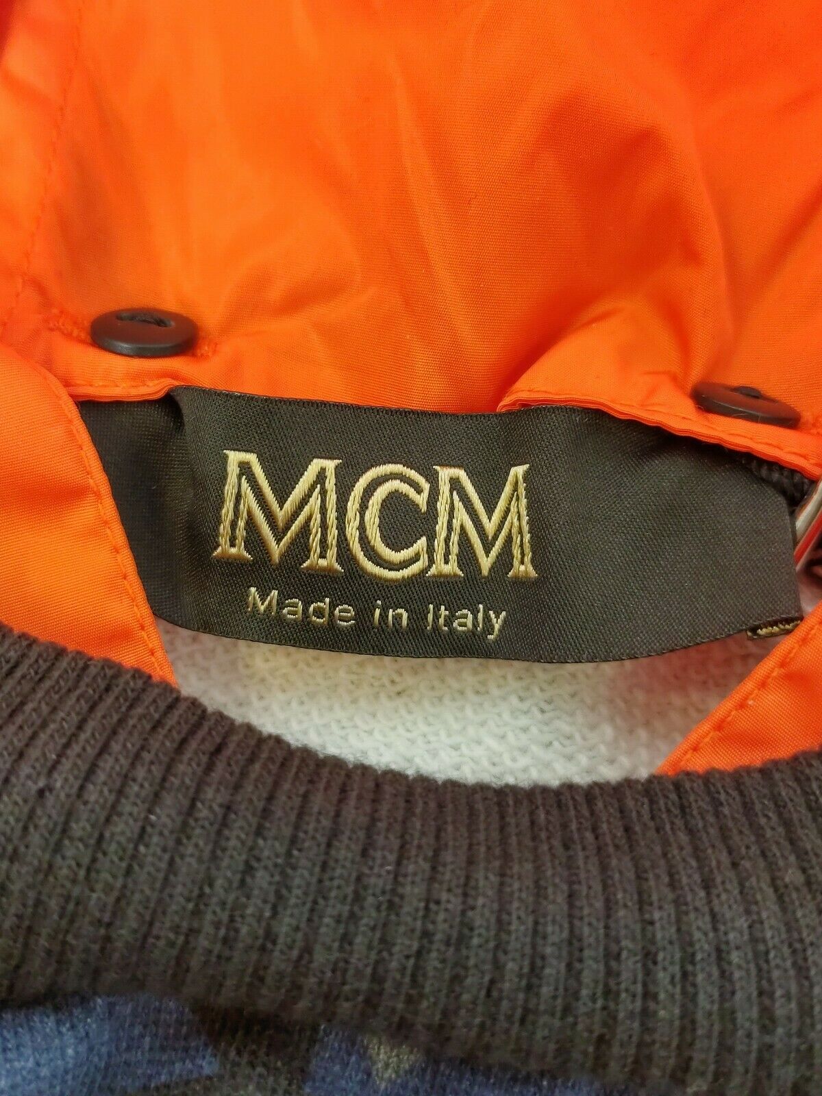 MCM Women's Blue Cotton Camo Lion Orange Nylon Hood Sweatshirt (Regular; M)