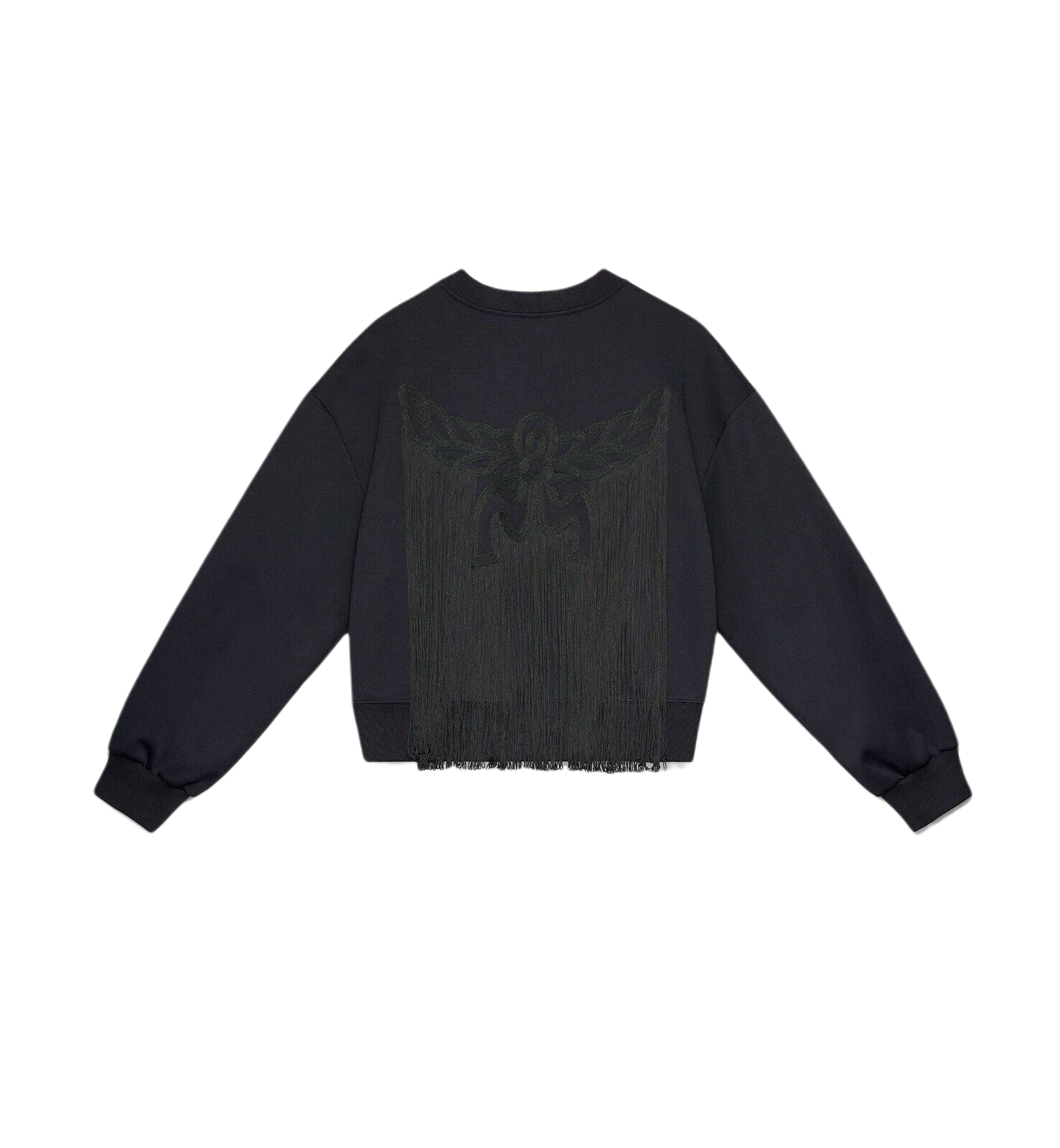 MCM Women's Laurel Black Neoprene Pull Over Fringe Sweatshirt (S)