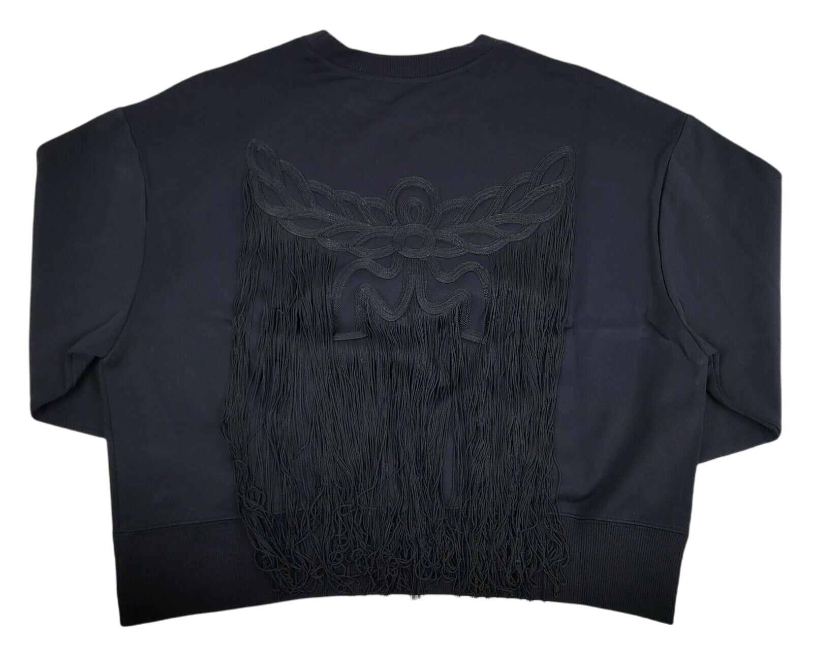 MCM Women's Laurel Black Neoprene Pull Over Fringe Sweatshirt (S)