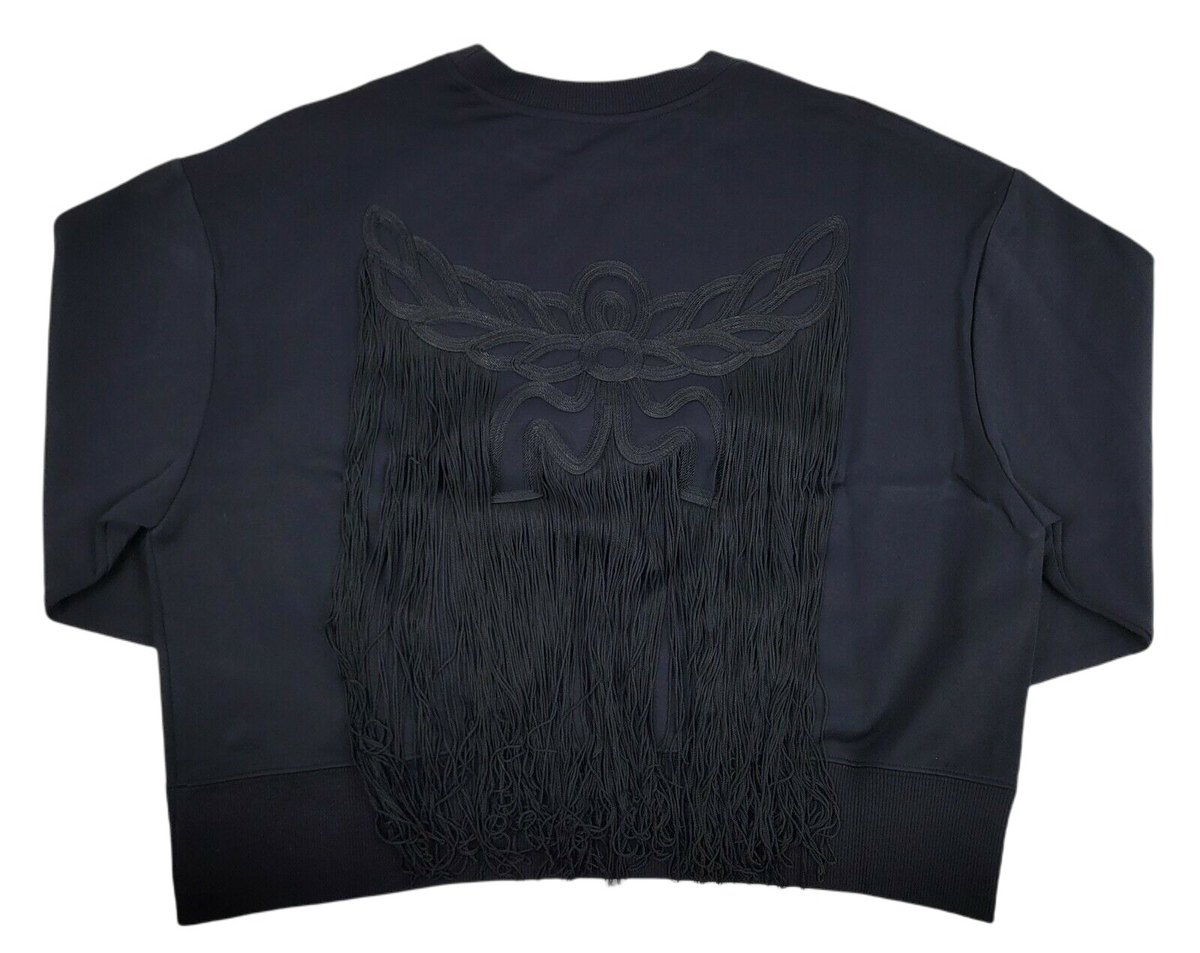 MCM Women's Laurel Black Neoprene Pull Over Fringe Sweatshirt (S)