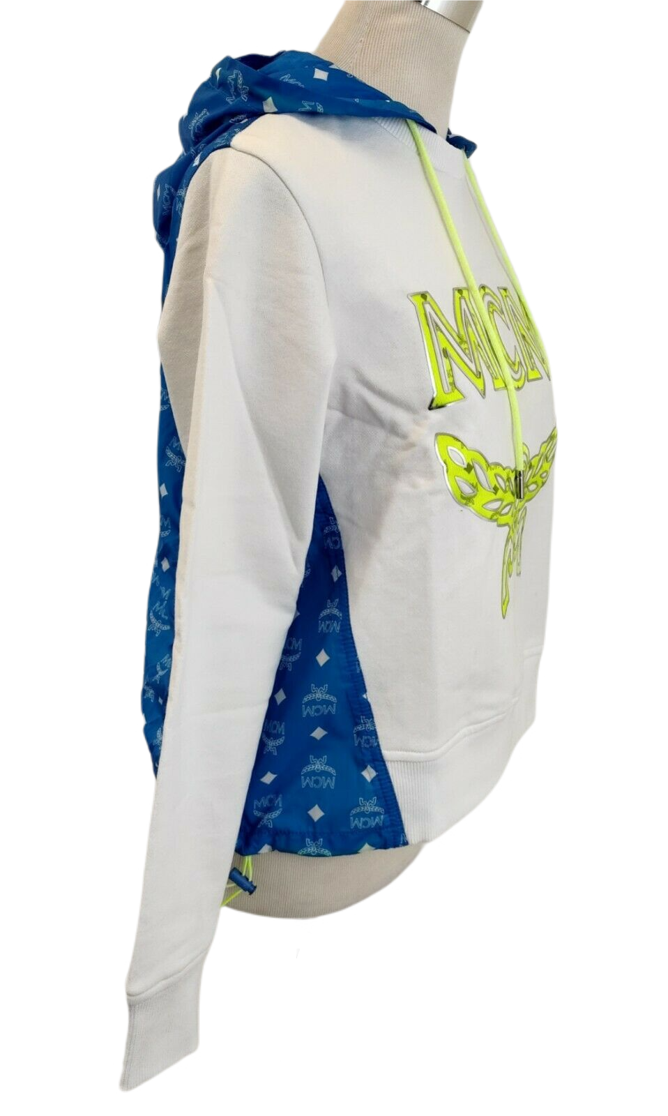 MCM Women's White Cotton Sweatshirt with Nylon Back and Hood(IT 38)