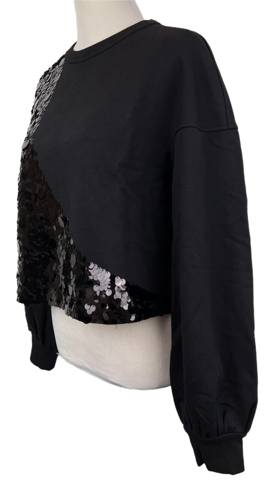 MCM Women's Black Cotton Pull Over Cropped Sequin Sweater S