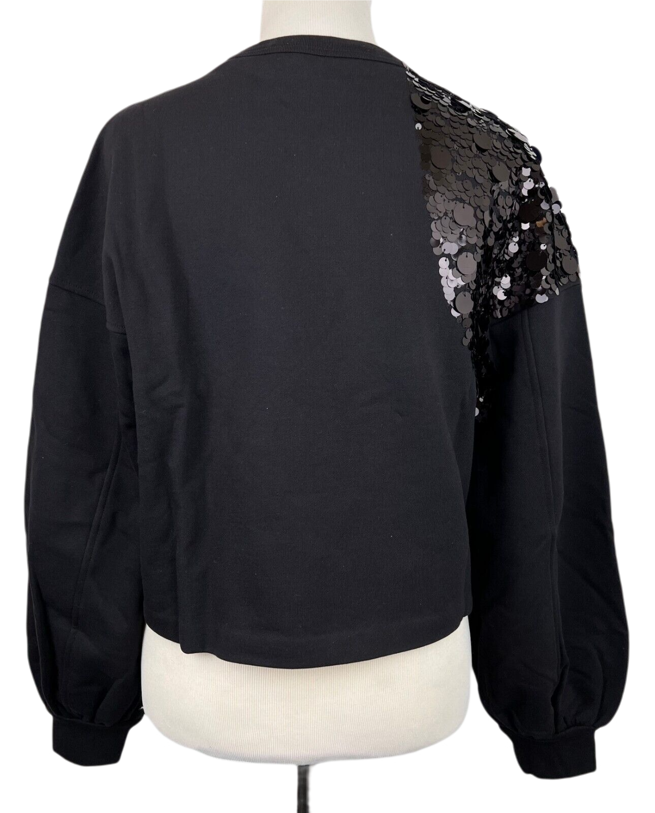 MCM Women's Black Cotton Pull Over Cropped Sequin Sweater S