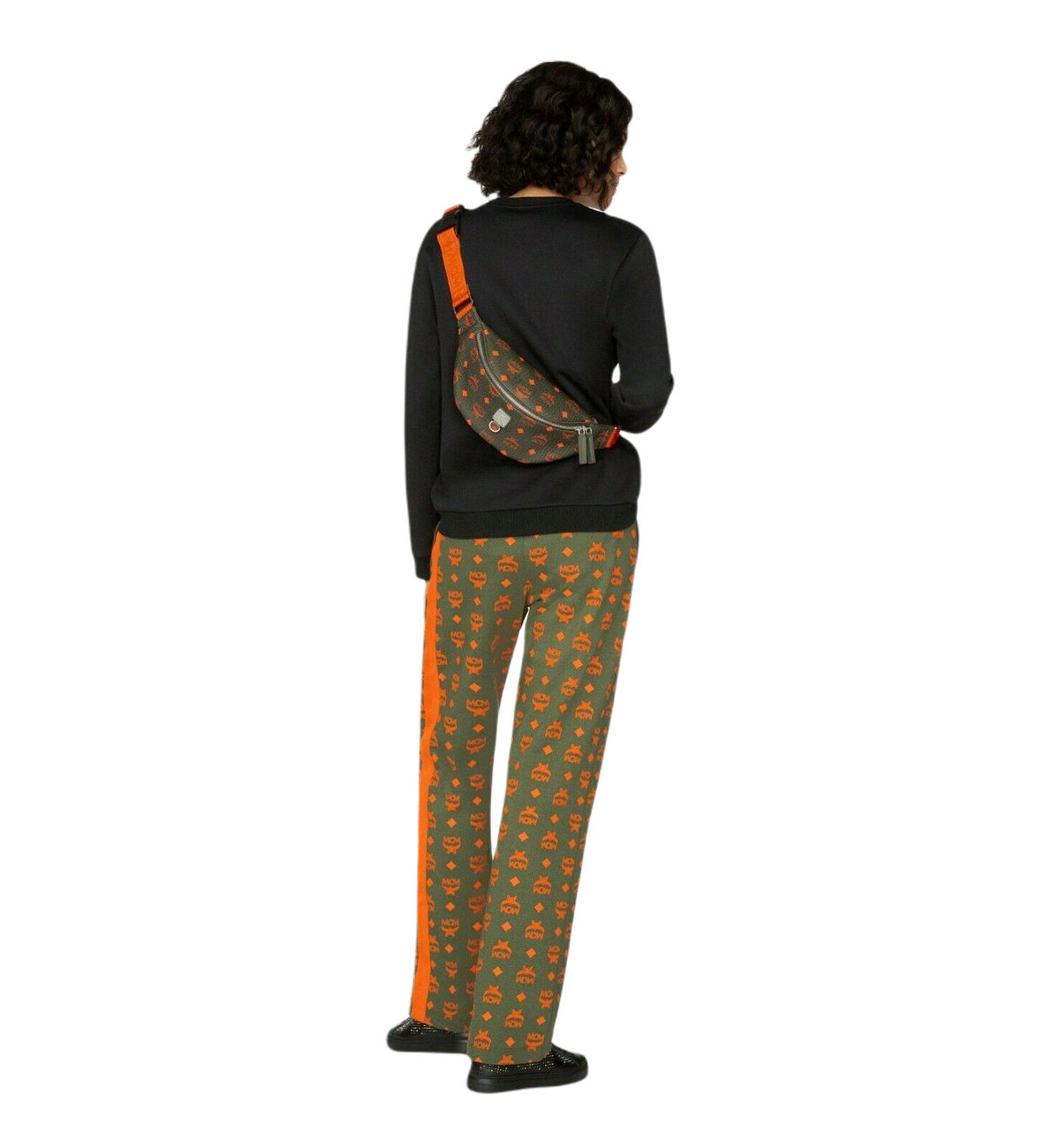 MCM Women's Winter Moss Green Cotton Orange Logo Straight Sweatpant (Regular; S)