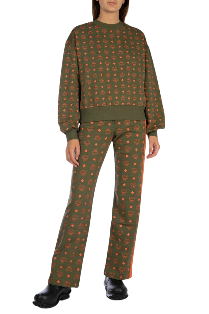 MCM Women's Winter Moss Green Cotton Orange Logo Straight Sweatpant (Regular; S)