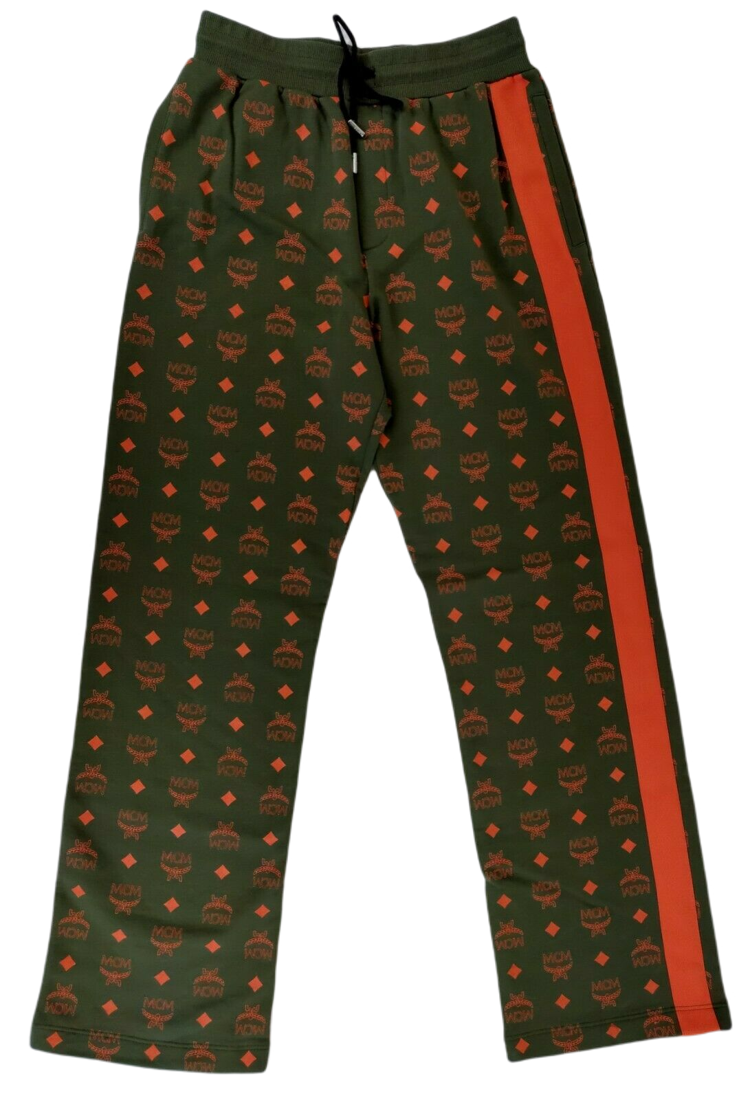 MCM Women's Winter Moss Green Cotton Orange Logo Straight Sweatpant (Regular; S)