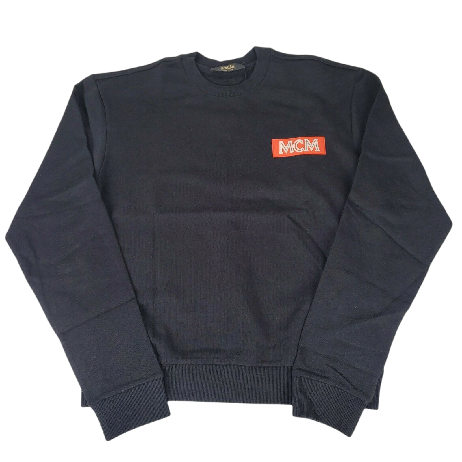 MCM Men's Black Cotton Rubber Logo Oversized Pullover Sweater (Regular; S)