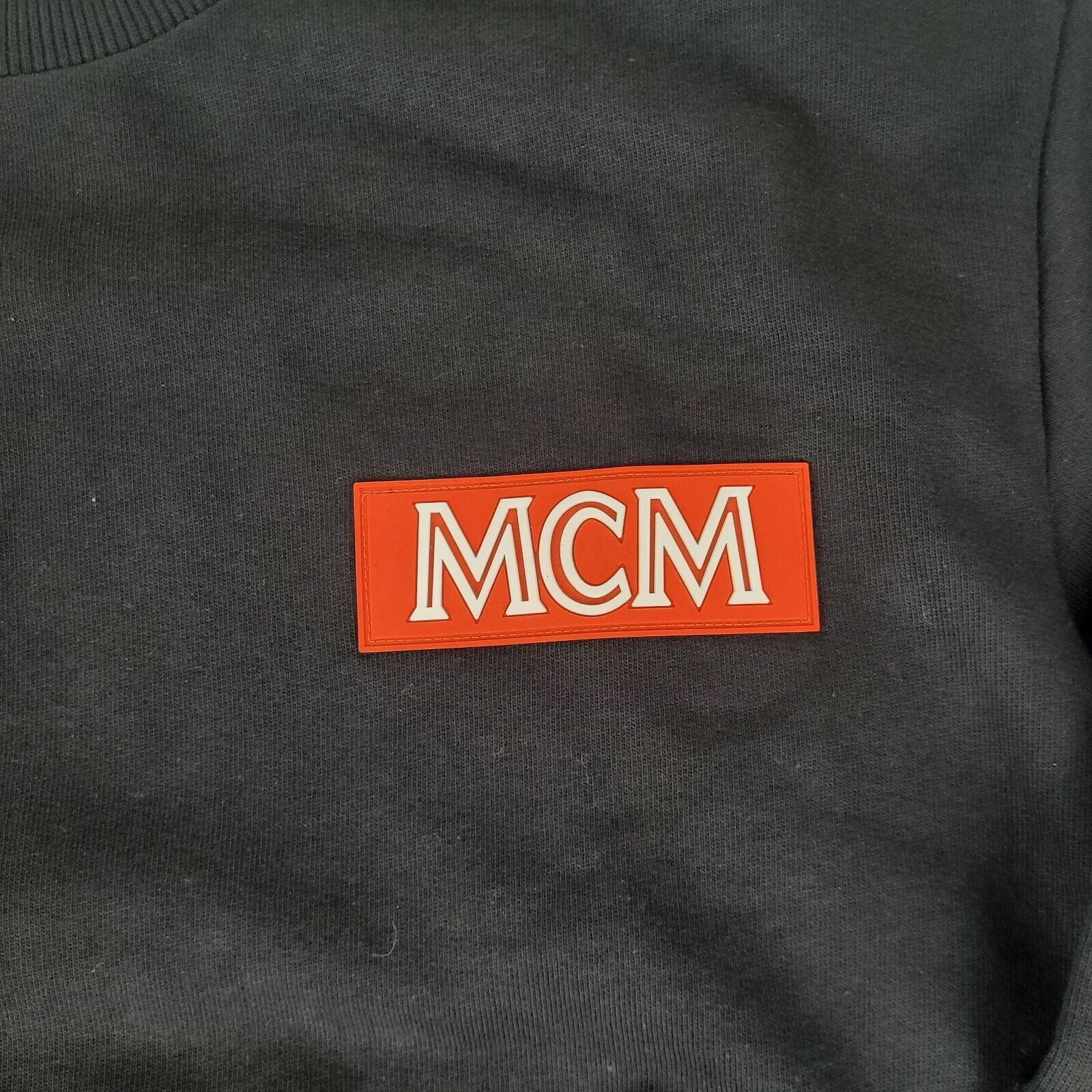 MCM Men's Black Cotton Rubber Logo Oversized Pullover Sweater (Regular; S)