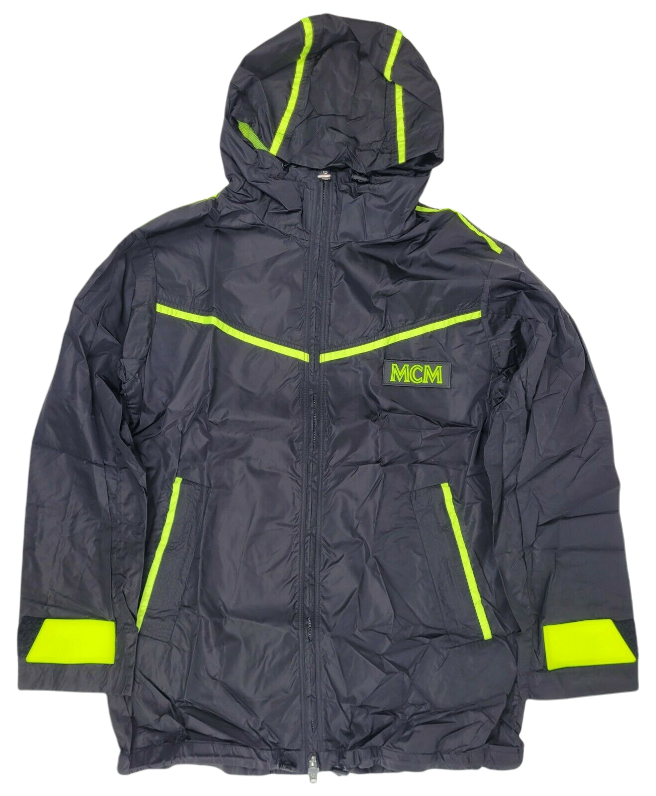 MCM Men's Flo Black Nylon Rubber Logo Parka Windbreak Jacket