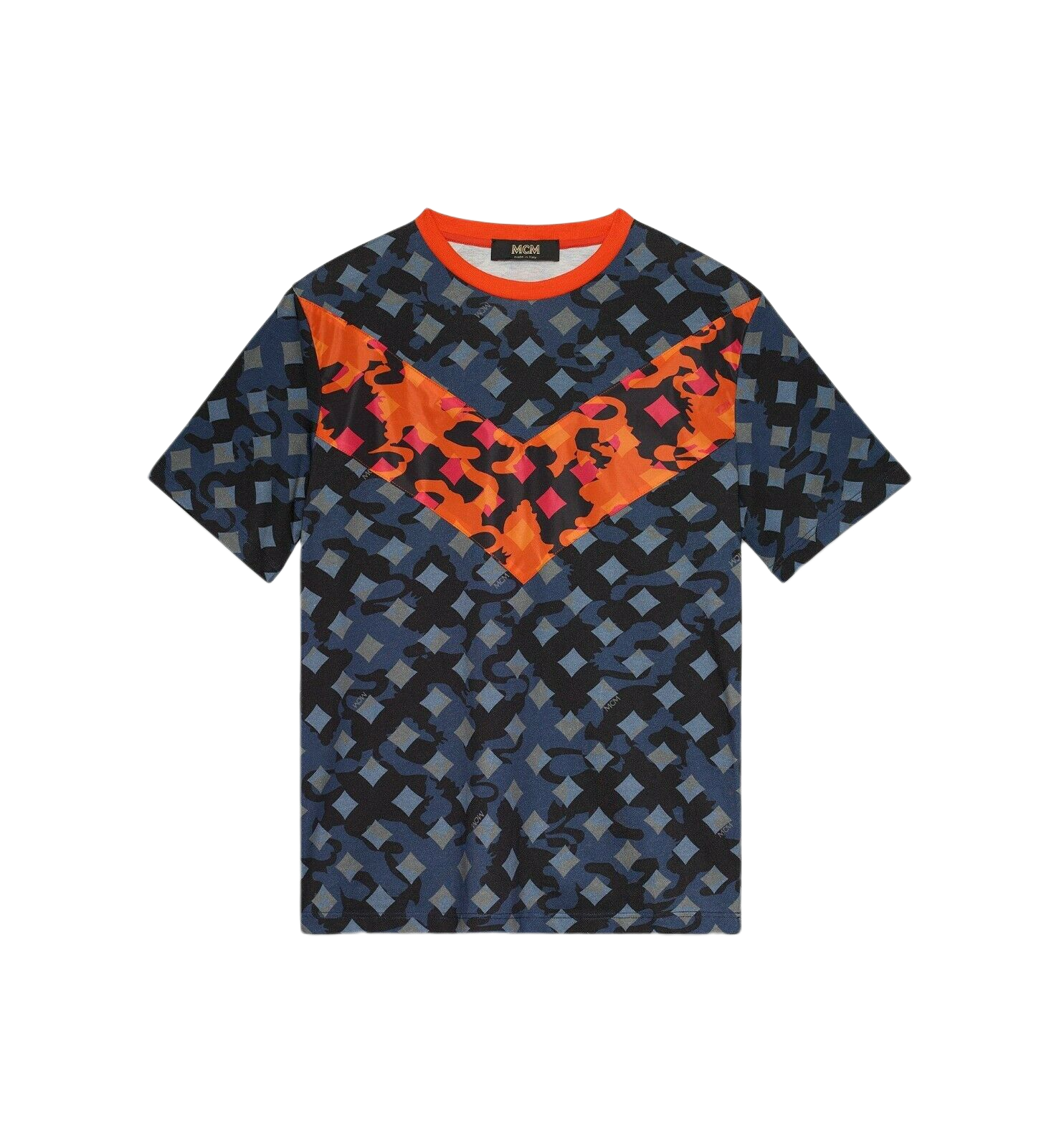 MCM Mens Blue/Gray Cotton Orange Nylon Stripe Camo Lion T-shirt (Regular; S)