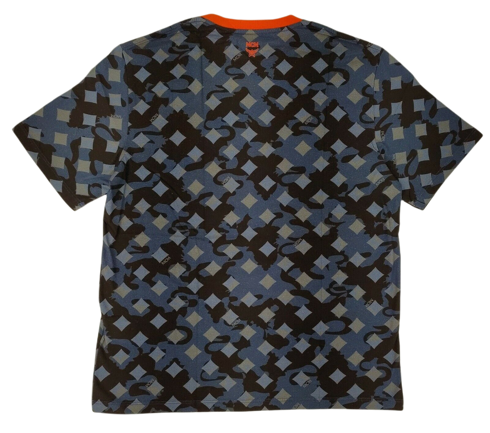 MCM Mens Blue/Gray Cotton Orange Nylon Stripe Camo Lion T-shirt (Regular; M)