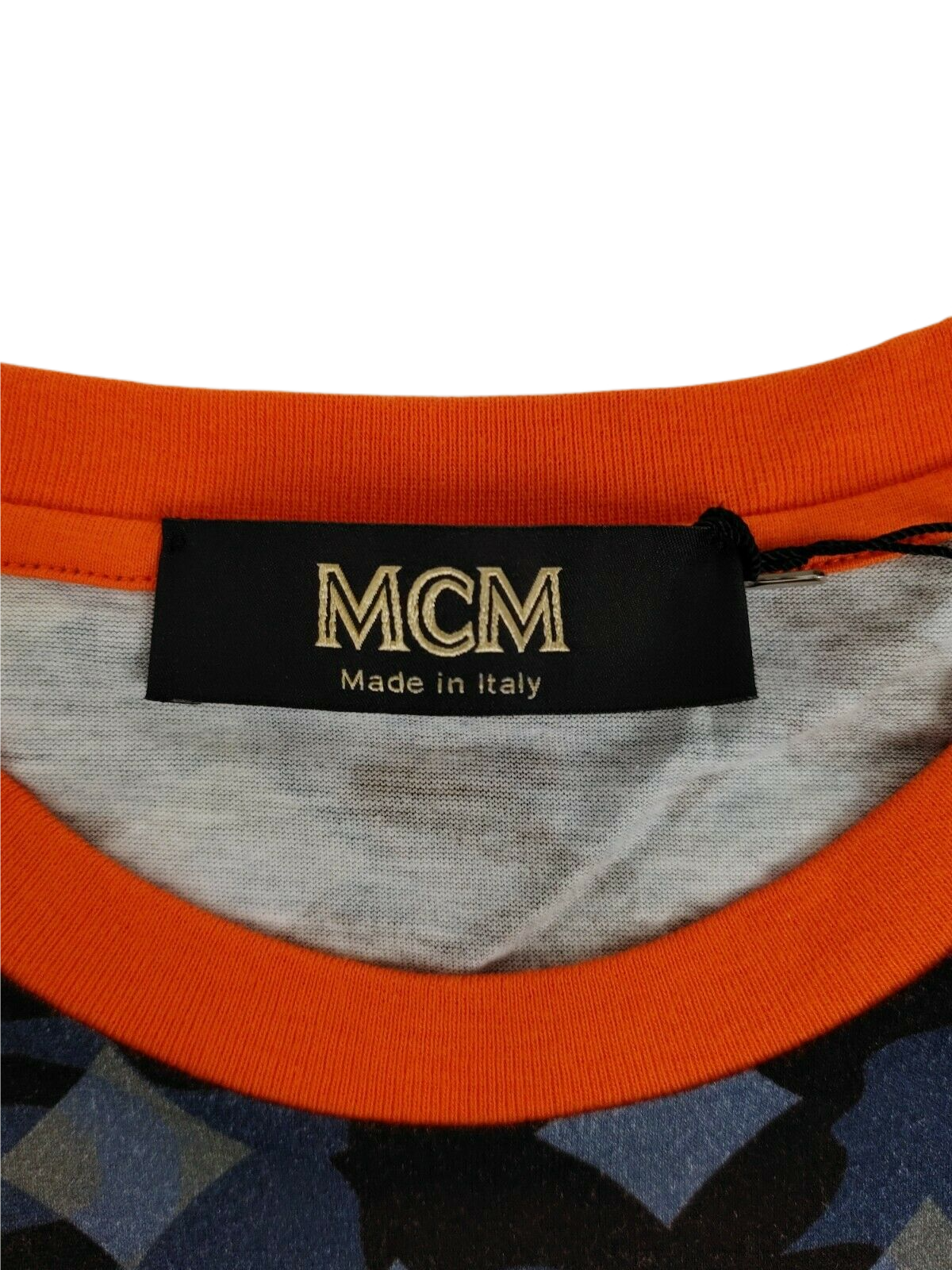MCM Mens Blue/Gray Cotton Orange Nylon Stripe Camo Lion T-shirt (Regular; M)