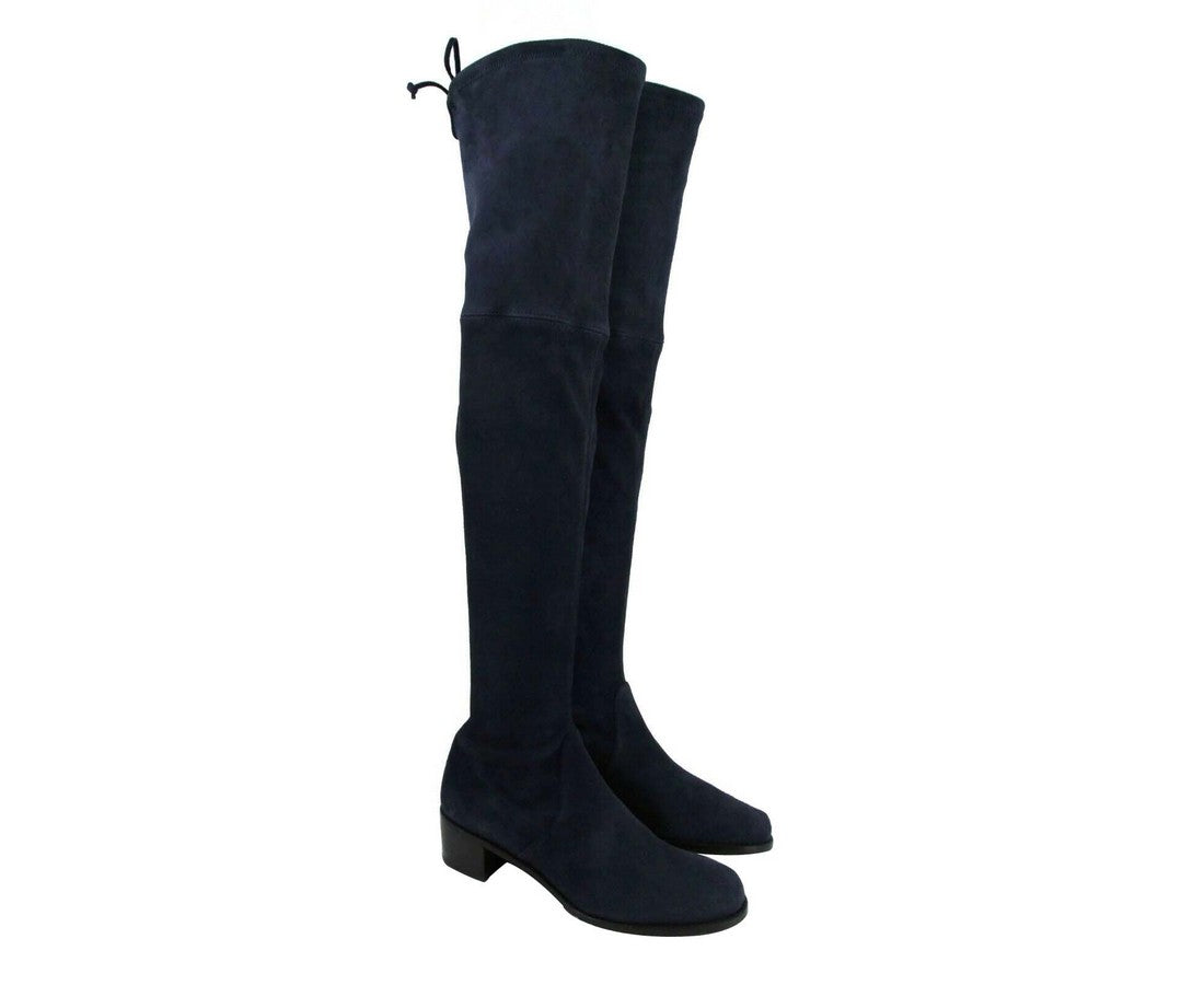 Stuart Weitzman Women's Midland Nice Blue Stretch Suede Knee High Boot