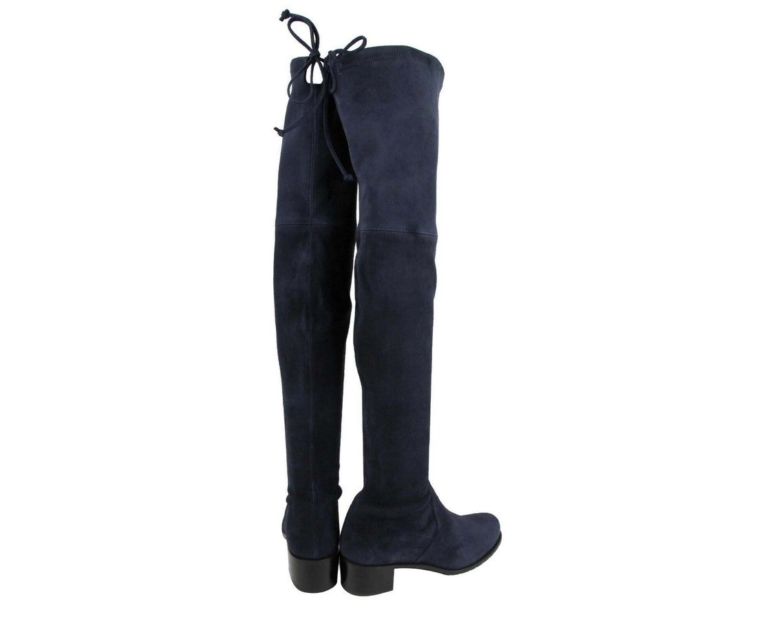 Stuart Weitzman Women's Midland Nice Blue Stretch Suede Knee High Boot