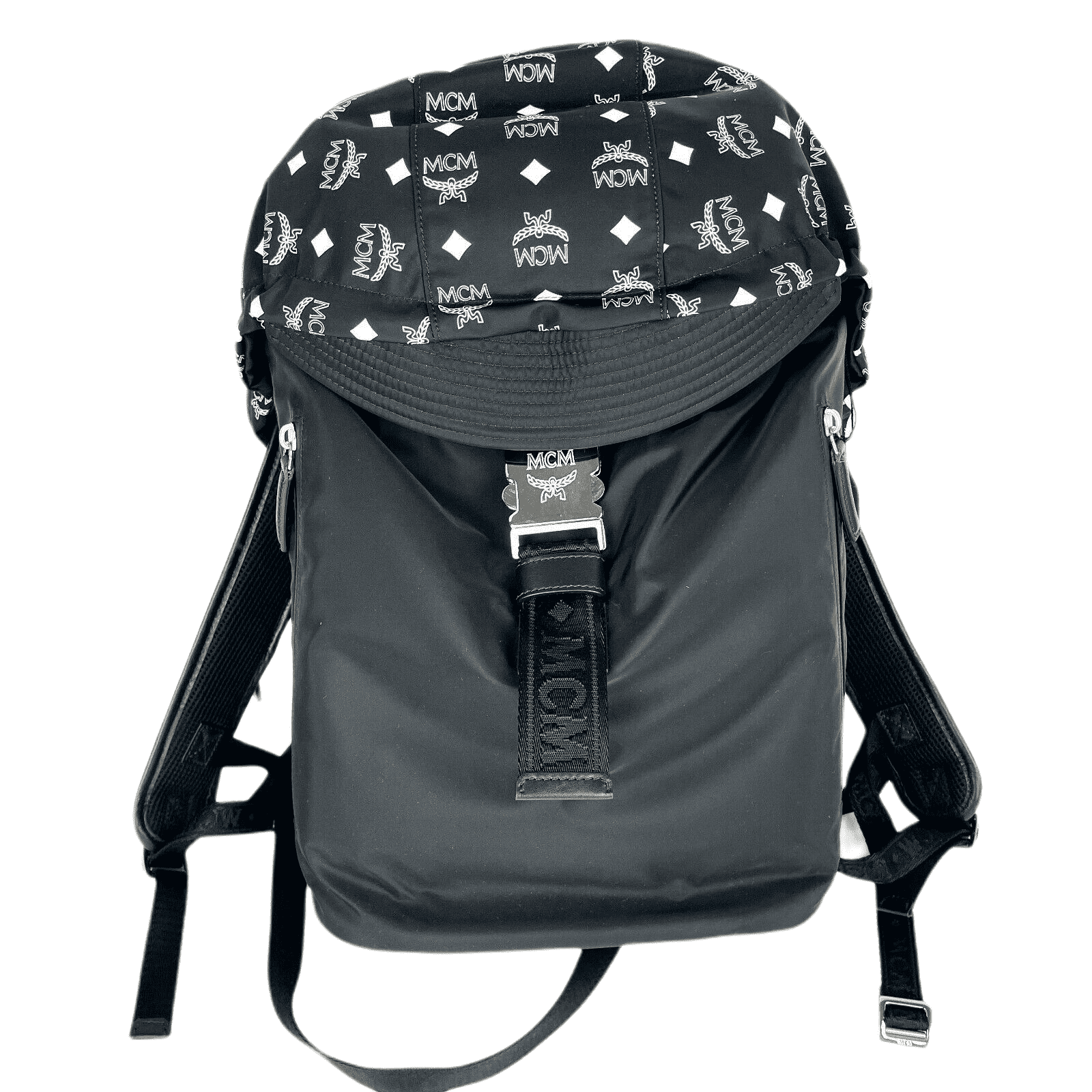 MCM Women's Black Nylon Luft Hoodie Backpack with Detachable Hood