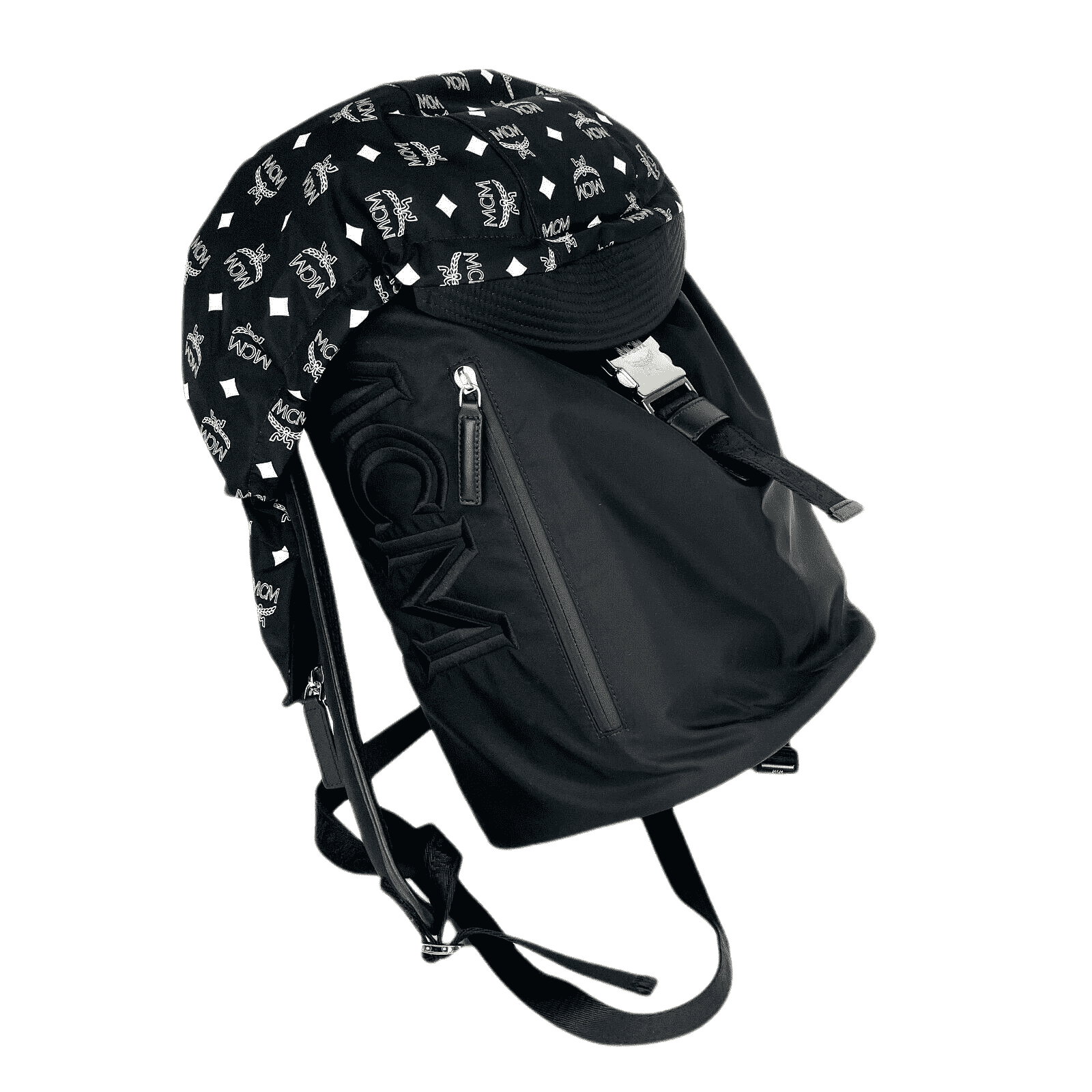 MCM Women's Black Nylon Luft Hoodie Backpack with Detachable Hood