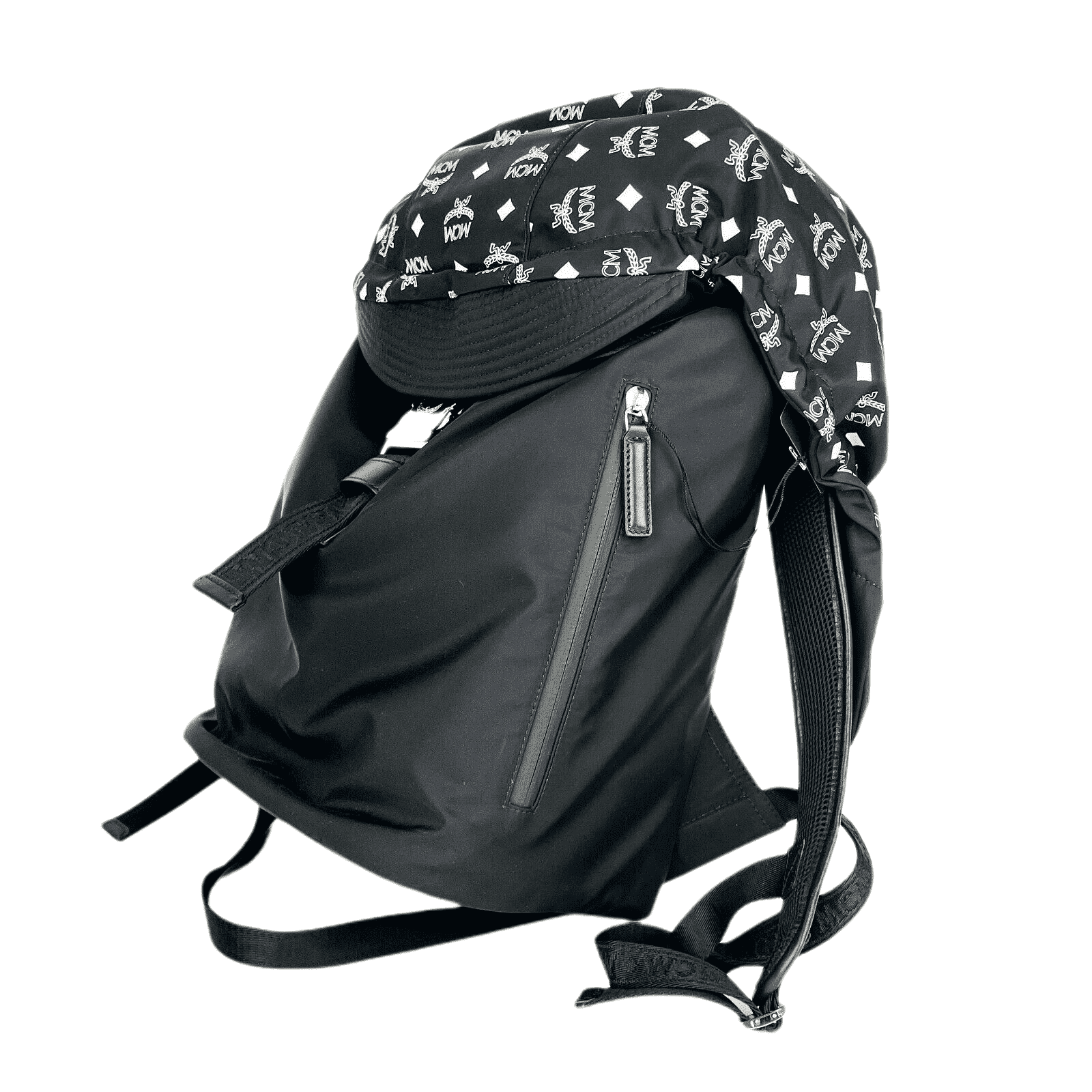 MCM Women's Black Nylon Luft Hoodie Backpack with Detachable Hood