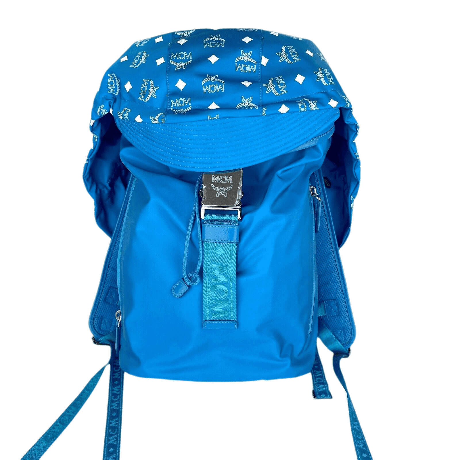 MCM Women's Blue Nylon Luft Hoodie Backpack With Detachable Hood