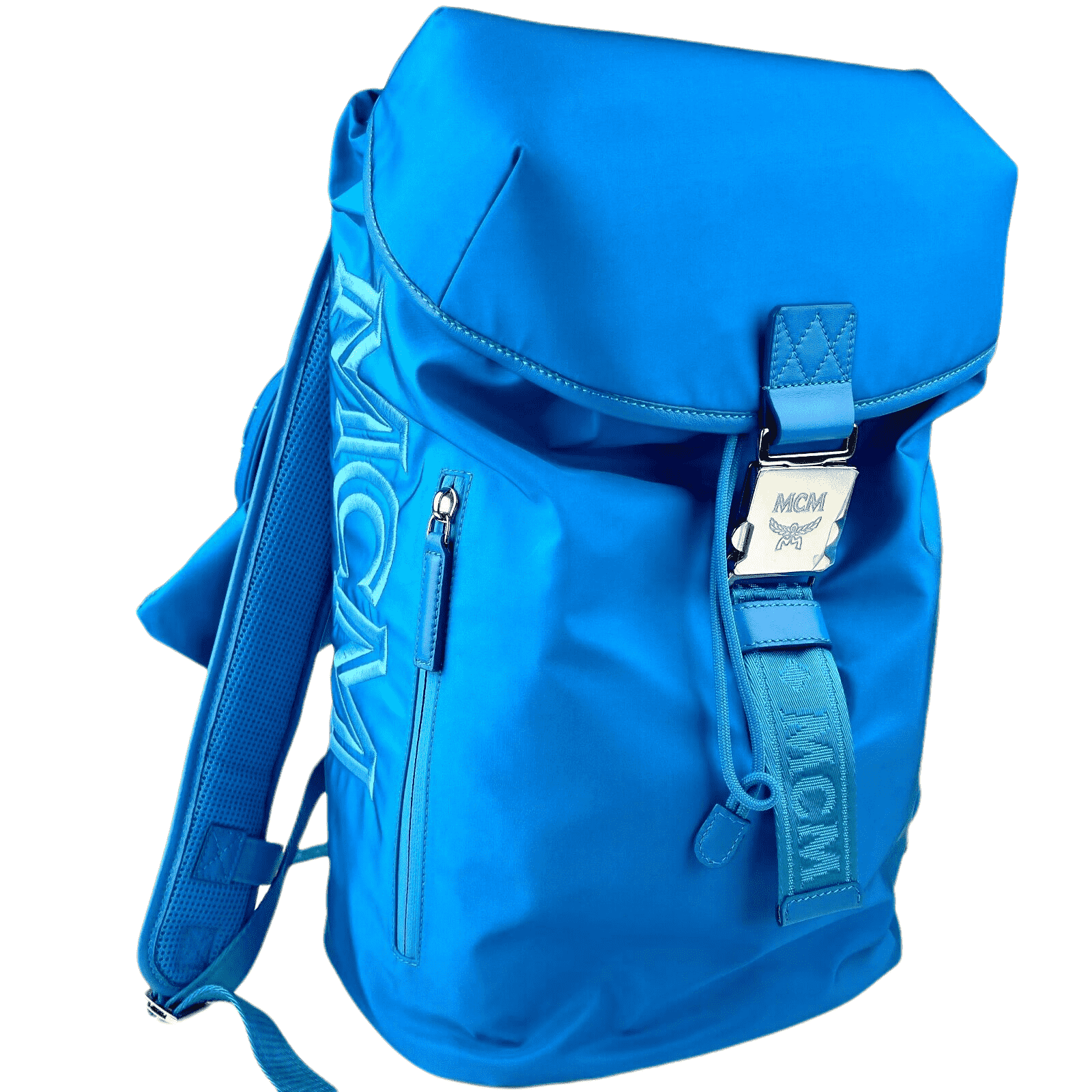 MCM Blue Nylon Luft Hoodie With Detachable Hood Backpack
