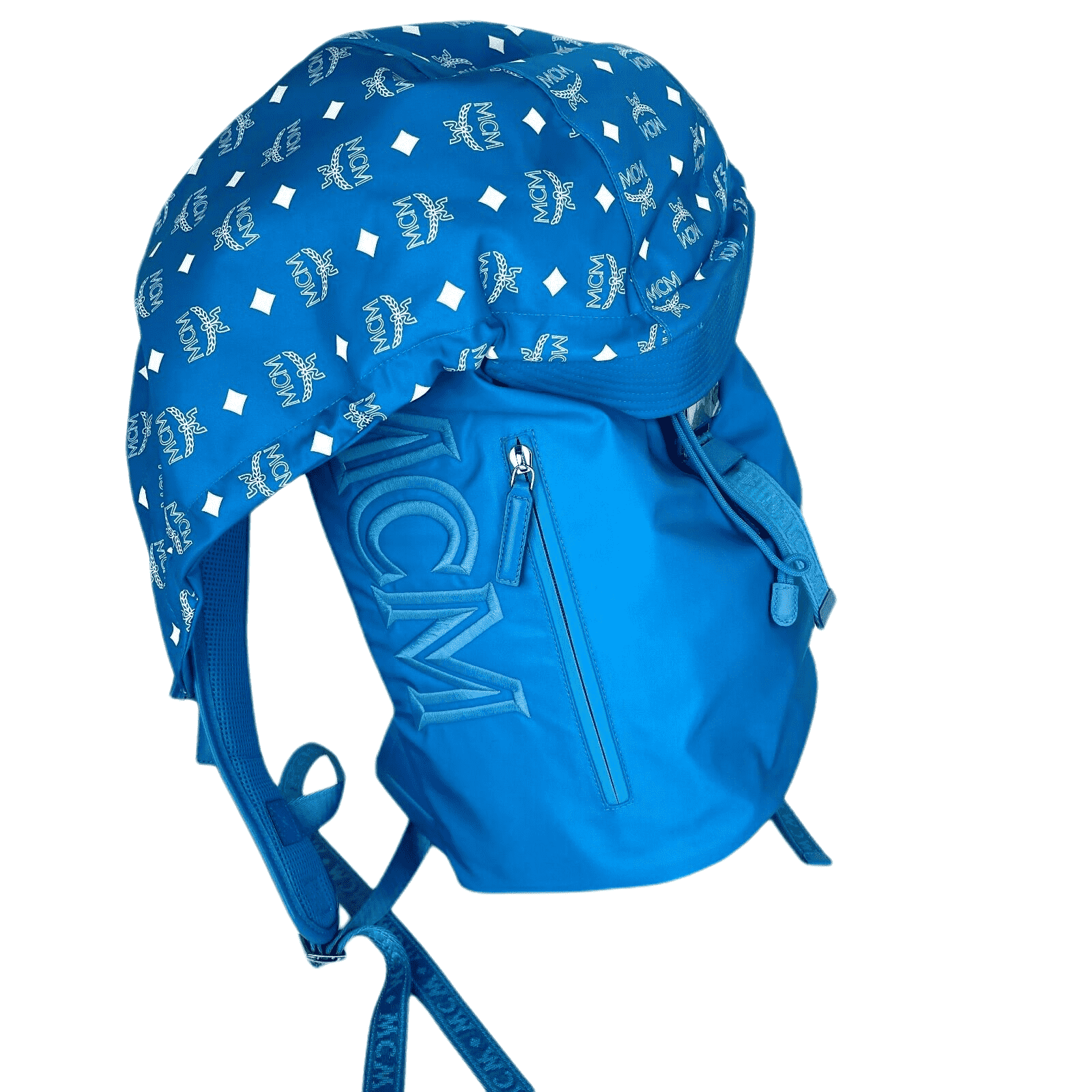 MCM Blue Nylon Luft Hoodie With Detachable Hood Backpack