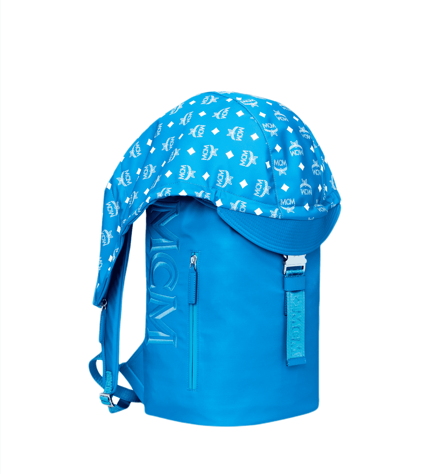 MCM Blue Nylon Luft Hoodie With Detachable Hood Backpack