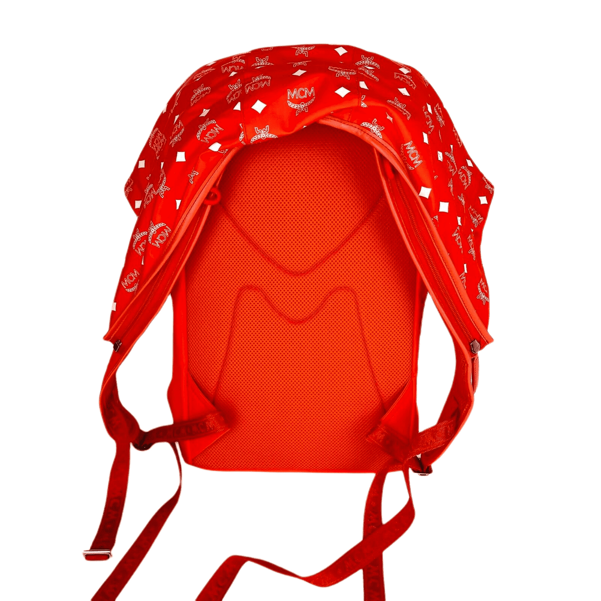 MCM Orange Red Nylon Luft Hoodie Detachable Hood Backpack