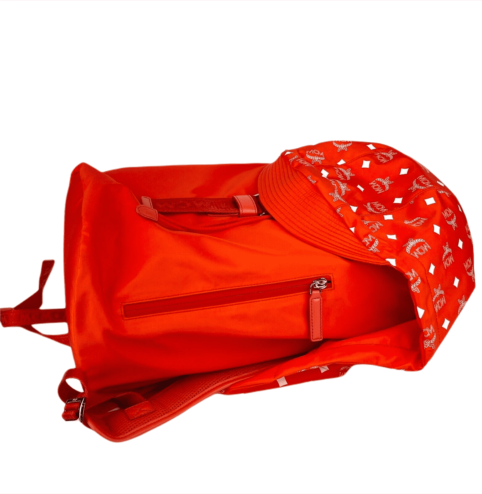 MCM Orange Red Nylon Luft Hoodie Detachable Hood Backpack