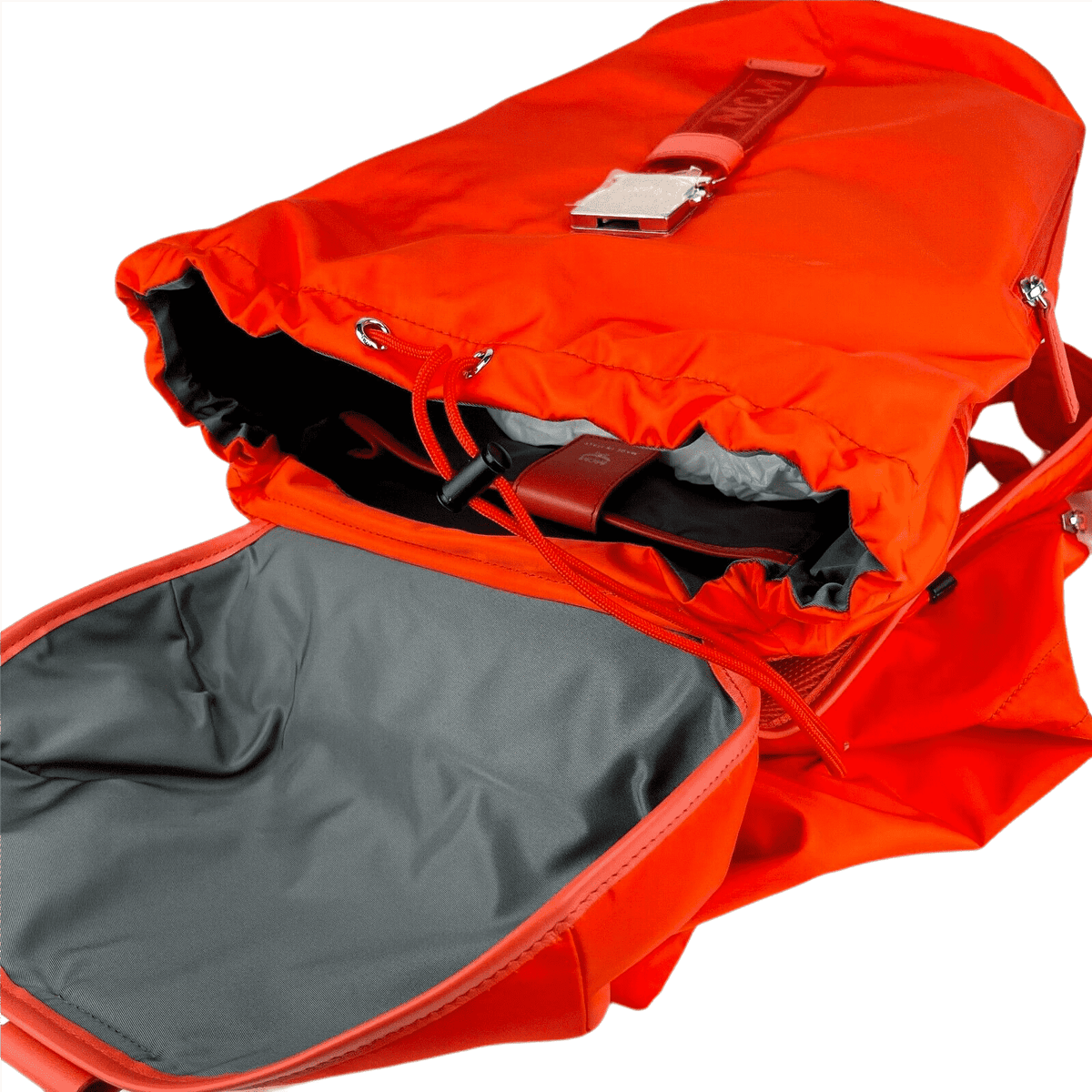 MCM Orange Red Nylon Luft Hoodie Detachable Hood Backpack