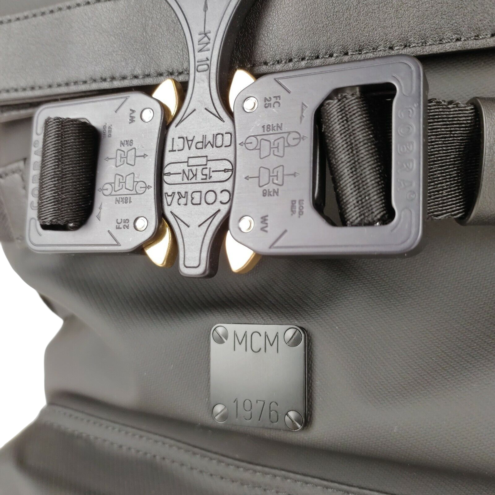 MCM Women's Black Canvas Nylon Medium Roll Top Backpack