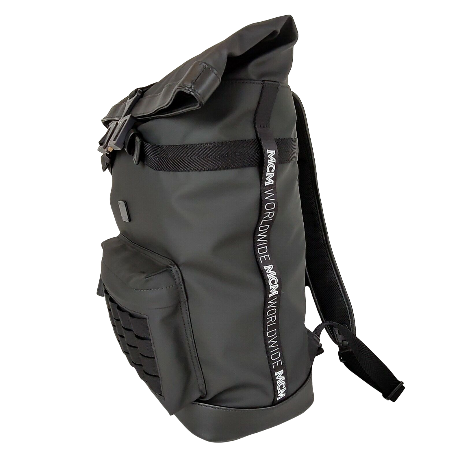 MCM Women's Black Canvas Nylon Medium Roll Top Backpack